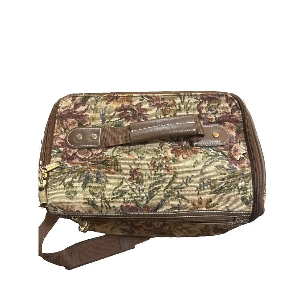 Vintage Jaguar Floral Tapestry Travel Bag Carryon Overnight Vanity Case Luggage